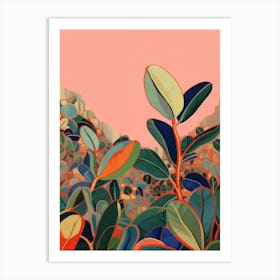 Boho Plant Painting Rubber Plant Ficus 1 Art Print