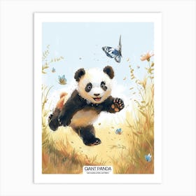Giant Panda Cub Chasing After A Butterfly Poster 3 Art Print