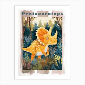 Cute Protoceratops Dinosaur Watercolour 1 Poster Art Print