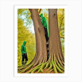 Two Men Climbing A Tree Art Print