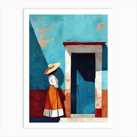 Mexican Woman In Hat, Mexico, Minimalism Art Print