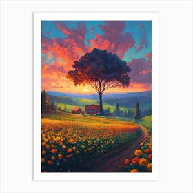 Sunset In The Field Art Print