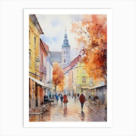 Vilnius Lithuania In Autumn Fall, Watercolour 2 Art Print