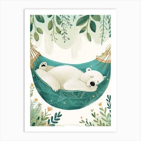Polar Bear Napping In A Hammock Storybook Illustration 3 Art Print