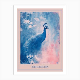 Peacock In The Meadow Cyanotype Inspired Poster Art Print