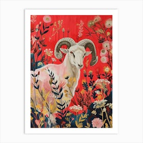 Floral Animal Painting Ram 3 Art Print