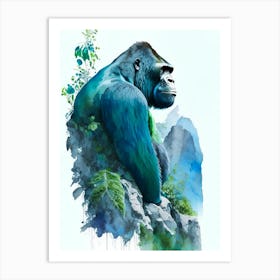Gorilla On Top Of A Cliff Gorillas Mosaic Watercolour 3 Art Print