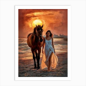 Woman And A Horse Art Print