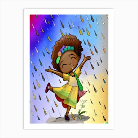 Little Girl Happy Rain Dance Art Print