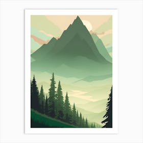 Misty Mountains Vertical Composition In Green Tone 118 Art Print