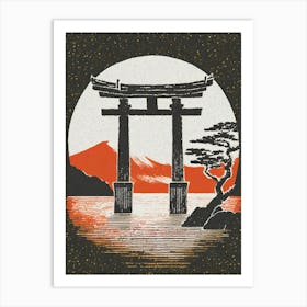 A Moonlight View Of The Floating Torii Gate Of Itsukushima Shrine Ukiyo-E Style Art Print