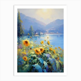 Sunflowers By The Lake 4 Art Print