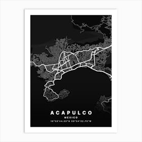 Acapulco Mexico Black Map Art Print