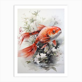 Carp, Japanese Brush Painting, Ukiyo E, Minimal 4 Art Print