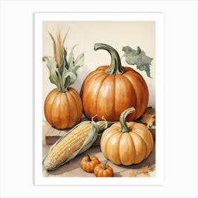 Holiday Illustration With Pumpkins, Corn, And Vegetables (15) Art Print