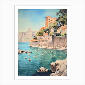 Swimming In Budva Montenegro Watercolour Art Print