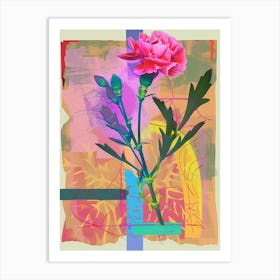 Carnation (Dianthus) 3 Neon Flower Collage Art Print