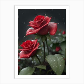 Red Roses At Rainy With Water Droplets Vertical Composition 16 Art Print