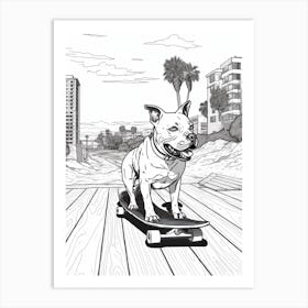 Staffordshire Bull Terrier Dog Skateboarding Line Art 2 Art Print