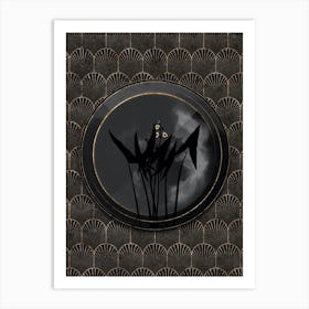 Shadowy Vintage Arrowhead Botanical in Black and Gold Art Print