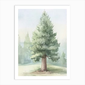 Redwood Tree Atmospheric Watercolour Painting 2 Art Print