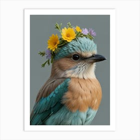 Kingfisher With A Flower Crown European Robin 2 Art Print