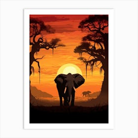 African Elephant Sunset Silhouette 3 Art Print