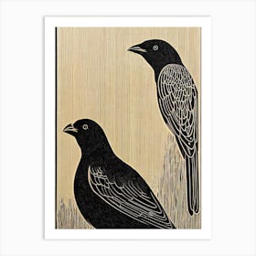 Cowbird 3 Linocut Bird Art Print