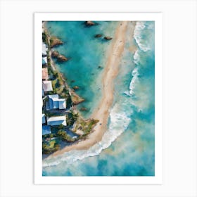 AERIAL PASTAL SAND MEETS THE SEA 1/4 - Serene Seascape Beach Surf Condos Painting Tropical Calm Dreamy Luxe Wall Art Vision of Tranquility Art Print