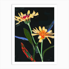 Neon Flowers On Black Calendula 3 Art Print