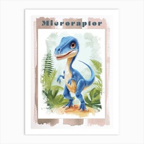 Cartoon Microraptor Dinosaur Watercolour 3 Poster Art Print