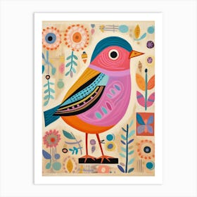 Pink Scandi Robin 4 Art Print