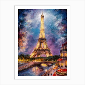 Eiffel Tower At Night Art Print