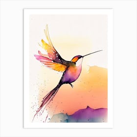 Hummingbird At Sunset Minimalist Watercolour 2 Art Print