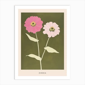 Pink & Green Zinnia 2 Flower Poster Art Print