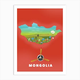 Mongolia Travel map Art Print