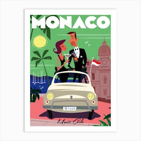 Monaco Monte Carlo Poster Green & Pink Art Print