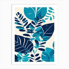 Blue Leaves On A White Background Art Print