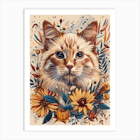 Cat In Flowers 4 Art Print