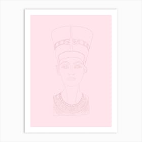 Bust of Nefertiti Line Drawing - Pink & Red Art Print