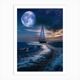 Sailboat At Night 2 Art Print