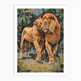 African Lion Relief Illustration Rituals 4 Art Print