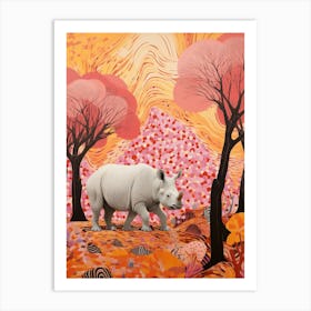 Rhino In The Trees Orange & Pink 2 Art Print