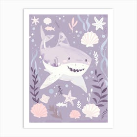 Purple Largetooth Cookiecutter Shark Illustration 3 Art Print