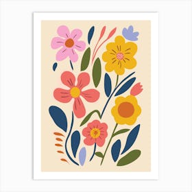 Flowers On A Beige Background 1 Art Print