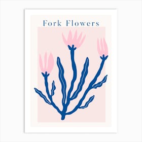 Fork Flowers Blue Art Print