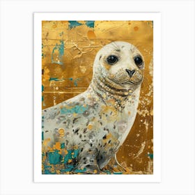 Harp Seal Pup Gold Effect Collage 4 Art Print