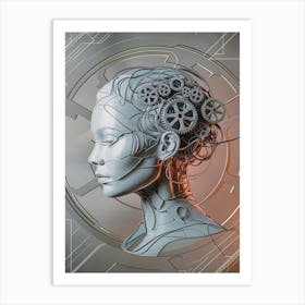 Woman With A Robot Head Art Print