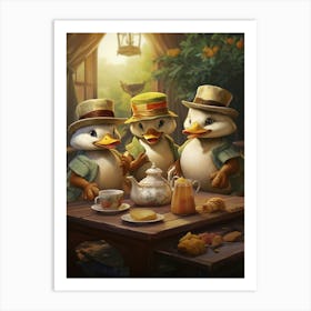 Animated Tea Party Ducklings 1 Art Print