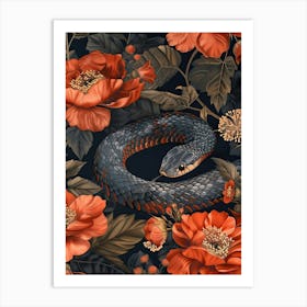 Lunar Year Of The Snake 2025 Wall Art Print Poster Framed Snake Art Chinese Zodiac Vintage Blue 3 Art Print